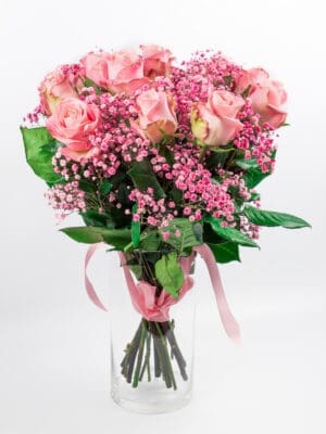 Bukiet z Różową Różą i Gipsówką